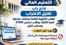 التعليم العالي تعلن استمرار تقليل الاغتراب للمرة الثالثة لطلاب الثانوية العامة وSTEM ومدارس النيل 15 التعليم العالي تعلن استمرار تقليل الاغتراب للمرة الثالثة لطلاب الثانوية العامة وSTEM ومدارس النيل